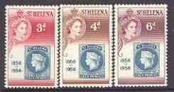 St Helena 1956 Stamp Centenary set of 3 unmounted mint, SG 166-68