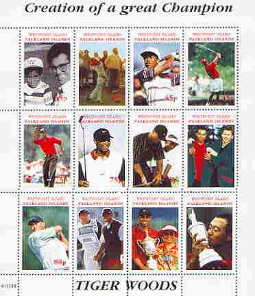 Westpoint Island (Falkland Islands) 2000 Tiger Woods (Creation of a Great Champion) perf sheetlet containing complete set of 12 values (face value Â£8) unmounted mint