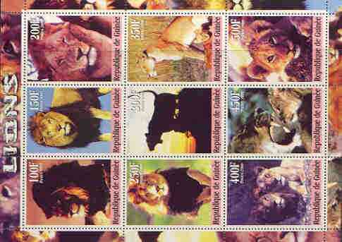 Guinea - Conakry 2000 Lions perf sheetlet containing complete set of 9 values unmounted mint