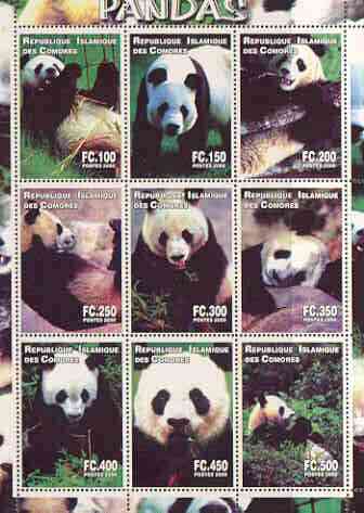 Comoro Islands 2000 Pandas perf sheetlet containing complete set of 9 values unmounted mint
