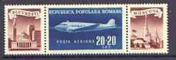 Rumania 1948 Rumanian-Russian Amity Air stamp ( Lisunov Li-2) in se-tenant strip of 3 with 2 labels unmounted mint, SG 2003, Mi 1161
