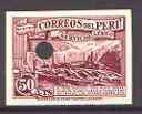 Peru 1937 pictorial of Mining Area 50c imperf colour trial in deep-magenta with Waterlow & Son security punch hole unmounted mint as SG 629