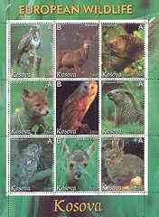 Kosova 2000 European Wildlife perf sheetlet containing set of 9 values unmounted mint