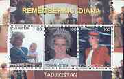 Tadjikistan 2000 Remembering Diana #1 perf sheetlet containing set of 3 values unmounted mint
