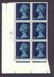 GB Great Britain 1967-70 Machin 1s6d (two bands) cylinder block of 6 (Cyl 3A 2B) unmounted mint