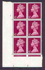 GB Great Britain 1967-70 Machin 6d cylinder block of 6 (Cyl 3 no dot) unmounted mint