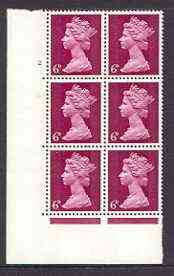 GB Great Britain 1967-70 Machin 6d cylinder block of 6 (Cyl 2 no dot) unmounted mint