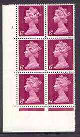 GB Great Britain 1967-70 Machin 6d cylinder block of 6 (Cyl 3 dot) unmounted mint