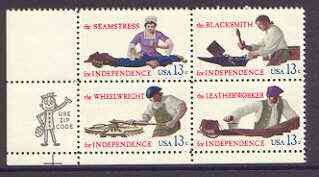 United States 1977 Skilled hands for Independence se-tenant block of 4 unmounted mint, SG 1696a