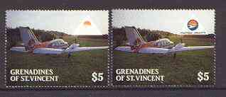 St Vincent - Grenadines 1988 Mustique Airways $5 unmounted mint with blue printing omitted from logo, plus normal, SG 562var