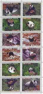 Somaliland 1999 Pandas perf sheetlet of 12 values containing 2 sets of 6 arranged tete-beche unmounted mint