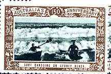 Australia 1938 Surf Canoeing, Poster Stamp from Australia's 150th Anniversary set, unmounted mint
