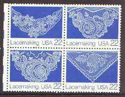 United States 1987 American Folk Art - Lacemaking se-tenant block of 4 unmounted mint, SG 2312a