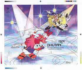 Bhutan 1988 Walt Disney Calgary Winter Olympics - Intermediate stage computer-generated essay #2 (as submitted for approval) for 25nu m/sheet (Ice Dancing) 175 x 140 mm very similar to issued design plus marginal markings, ex Gove……Details Below