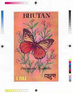 Bhutan 1990 Butterflies - Intermediate stage computer-generated essay #3 (as submitted for approval) for 1nu value (Prioneris thestylis) 100 x 160 mm very similar to issued design plus marginal markings, ex Government archives and……Details Below