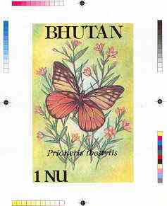 Bhutan 1990 Butterflies - Intermediate stage computer-generated essay #4 (as submitted for approval) for 1nu value (Prioneris thestylis) 100 x 160 mm very similar to issued design plus marginal markings, ex Government archives and……Details Below