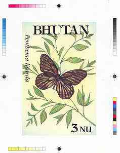 Bhutan 1990 Butterflies - Intermediate stage computer-generated essay #1 (as submitted for approval) for 3nu value (Penthema lisarda) 100 x 160 mm very similar to issued design plus marginal markings, ex Government archives and pr……Details Below