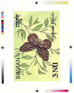 Bhutan 1990 Butterflies - Intermediate stage computer-generated essay #4 (as submitted for approval) for 3nu value (Penthema lisarda) 160 x 100 mm very similar to issued design plus marginal markings, ex Government archives and pr……Details Below