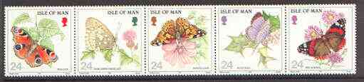 Isle of Man 1994 Butterflies se-tenant strip of 5 unmounted mint, SG 573a
