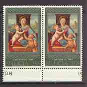 St Lucia 1967 Christmas 25c unmounted mint pair, one stamp with 'broken scroll' flaw (R5/7)
