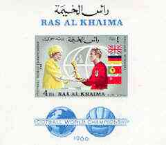 Ras Al Khaima 1966 Football World Cup 4R imperf m/sheet (Bobby Moore Receiving trophy from the Queen) unmounted mint Mi BL 27