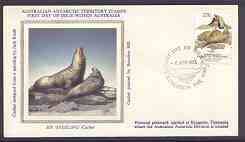 Australian Antarctic Territory 1983 Elephant Seals silk cover bearing 27c Seal stamp with Kingston first day of issue cancel
