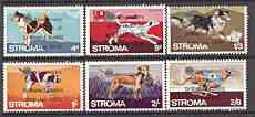 Stroma 1970 Dogs perf set of 6 each with silver dot obliterating '6th' then opt'd '5th Anniversary of Death of Sir Winston Churchill' unmounted mint