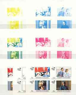 Staffa 1982 Princess Di's 21st Birthday imperf sheetlet containing set of 4 values, the set of 7 progressive colour proofs comprising the 4 individual colours plus 2, 3 and all 4-colour composites unmounted mint