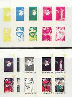 Nagaland 1982 Princess Di's 21st Birthday imperf sheetlet containing set of 4 values, the set of 7 progressive colour proofs comprising the 4 individual colours plus 2, 3 and all 4-colour composites (some wrinkles) unmounted mint