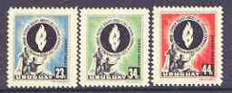 Uruguay 1958 Tenth Anniversary of Human Rights perf set of 3 unmounted mint, SG 1084-86