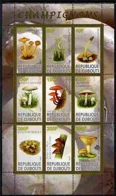 Djibouti 2010 Mushrooms perf sheetlet containing 9 values unmounted mint
