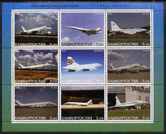 Bashkortostan 2000 TY-144 (Concordski) perf sheetlet containing set of 9 values complete unmounted mint
