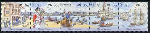 Australia 1987 Bicentenary of Australian Settlement (6th series) Departure of First Fleet se-tenant strip of 5 unmounted mint SG 1059a