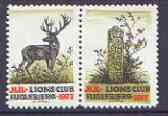 Cinderella - Denmark (Fuglebjerg) 1977 Christmas perf set of 2 labels produced by Lions International (showing Deer & Monument)*