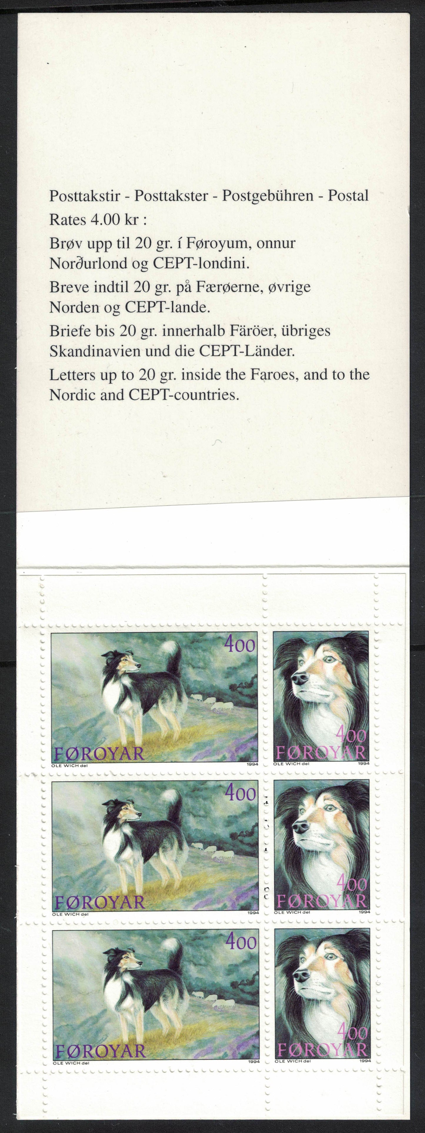 1994 Denmark/Faroe Islands Booklet No 7 Sheep Dogs Complete and Mint (364R)