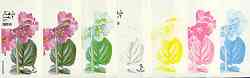 Dhufar 1977 Garden Flowers 2B (Incarvillea) set of 7 imperf progressive colour proofs comprising the 4 individual colours plus 2, 3 and all 4-colour composites unmounted mint