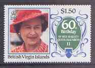 British Virgin Islands 1986 Queen's 60th Birthday $1.50 on watermarked paper unmounted mint, SG 601a