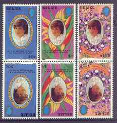 Belize 1982 21st Birthday of Princess of Wales (small format) set of 3 in tete-beche pairs unmounted mint, SG 680-82