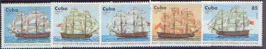 Cuba 1996 Capex 96 Stamp Exhibition (18th Century Sailing Ships) perf set of 5 values unmounted mint, SG 4073-77