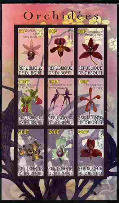 Djibouti 2010 Orchids imperf sheetlet containing 9 values unmounted mint
