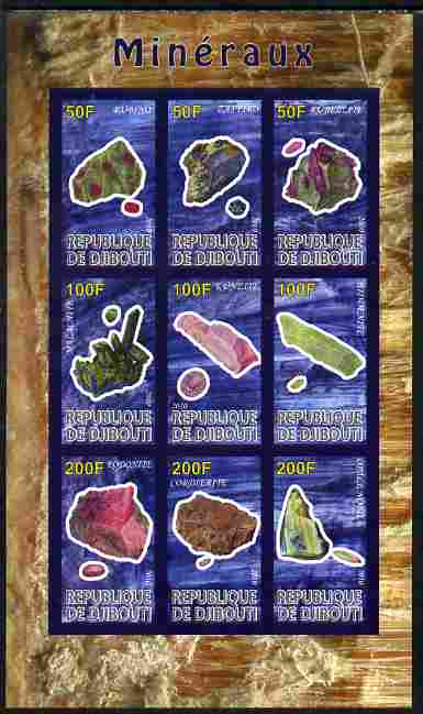 Djibouti 2010 Minerals imperf sheetlet containing 9 values unmounted mint