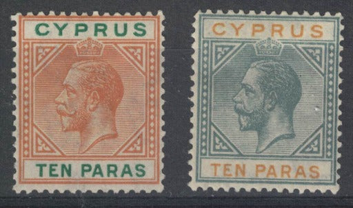 1921-23 Cyprus both 10 Paras. SG85 & 86 M/M  Wmk Mult Script