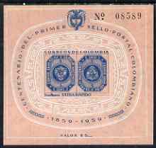 Colombia 1959 Centenary of First Extra Rapido Stamp imperf m/sheet U/M MNH, SG MS 997