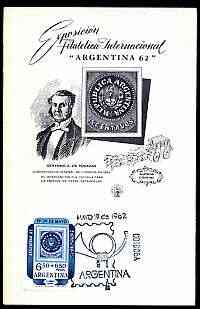 Argentine Republic 1962 Argentine '62 Philatelic Exhibition (2nd issue) on illustrated card with 'Posthorn' first day cancel