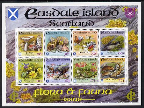 Easdale 1988 Flora & Fauna definitive perf sheetlet containing complete set of 8 values (26p to Â£5) each overprinted SPECIMEN superb unmounted mint