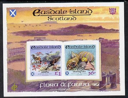 Easdale 1988 Flora & Fauna definitive imperf sheetlet containing 36p (shell) & Â£1 (Birds) unmounted mint