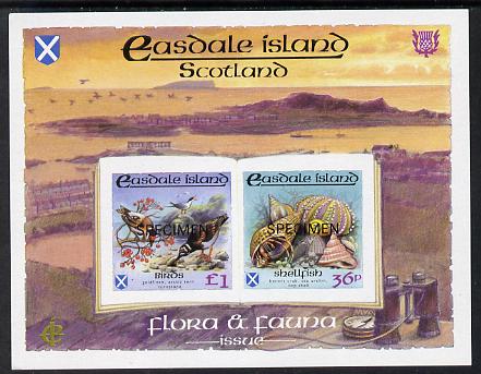 Easdale 1988 Flora & Fauna definitive imperf sheetlet containing 36p (shell) & Â£1 (Birds) each overprinted SPECIMEN unmounted mint