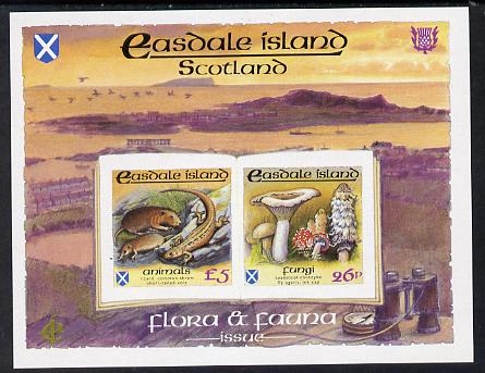 Easdale 1988 Flora & Fauna definitive imperf sheetlet containing 26p (Fungi) & Â£5 (Animals) unmounted mint