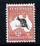 Australia 1913 Roo £2 perf single being a 'Hialeah' forgery on gummed paper (as SG 16)