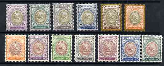Iran 1909 Lion issue 14 values to 10kr superb unmounted mint (6ch minor wrinkles), more.....